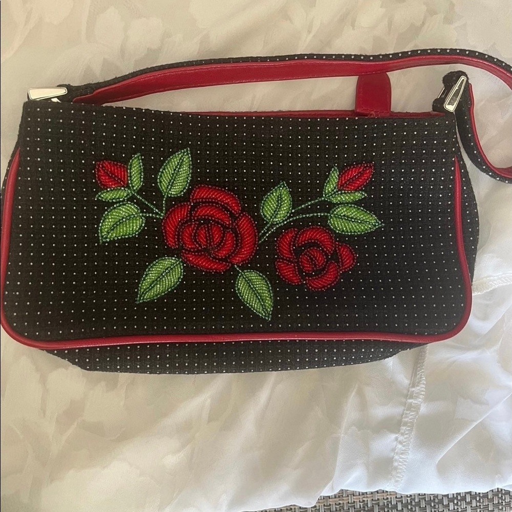 Polka dot with roses shoulder purse